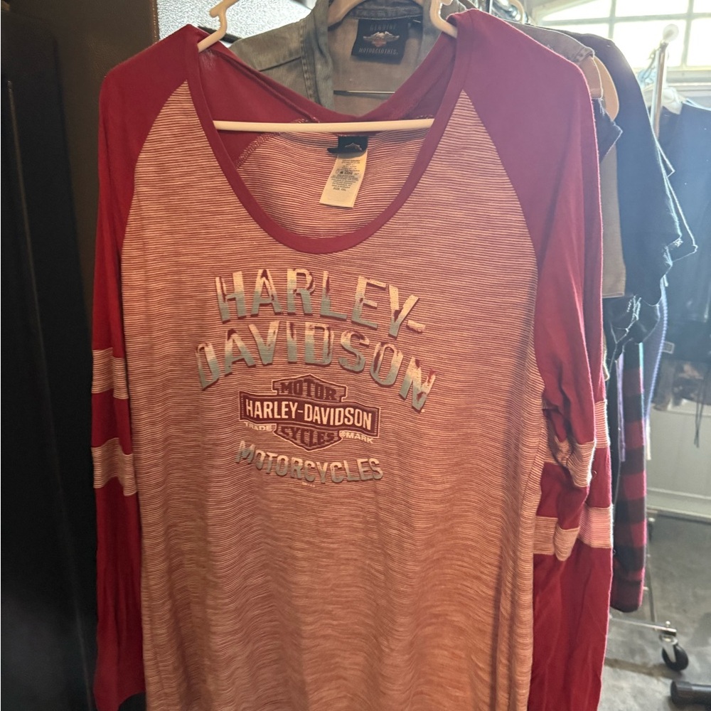 Harley-Davidson Burgundy and White Striped Tee